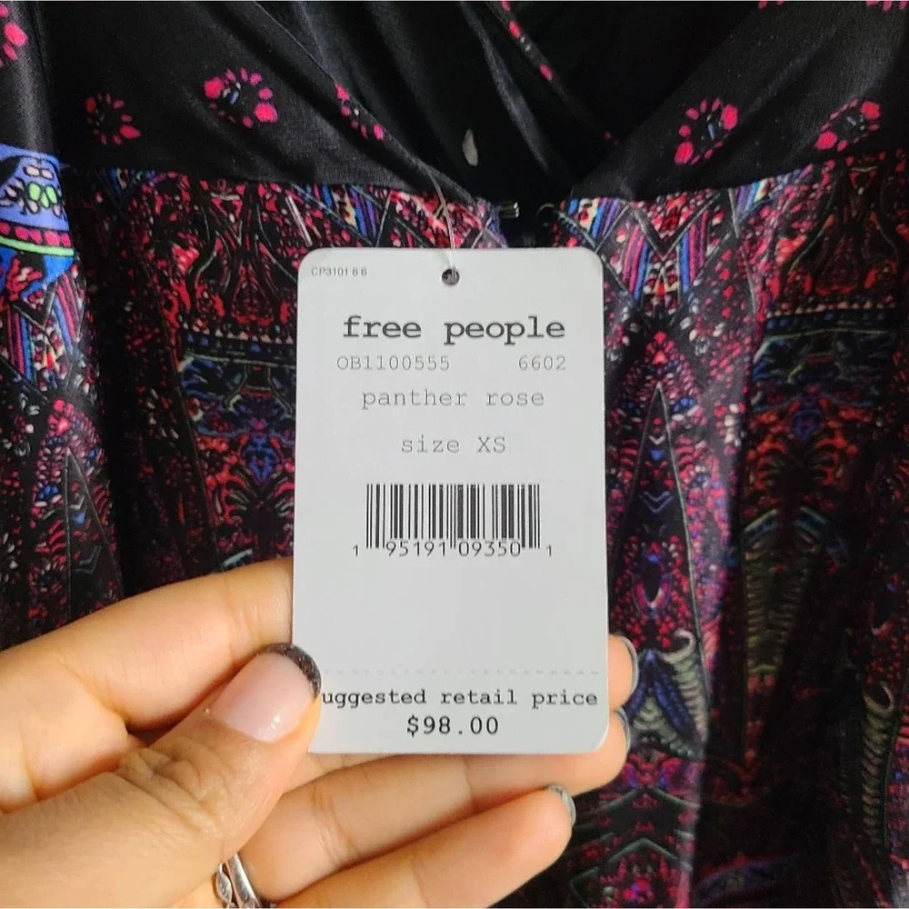 Free People Cabbage Panther Rose Black Wide Leg Jumpsuit NWT SZ XS - Picture 10 of 12